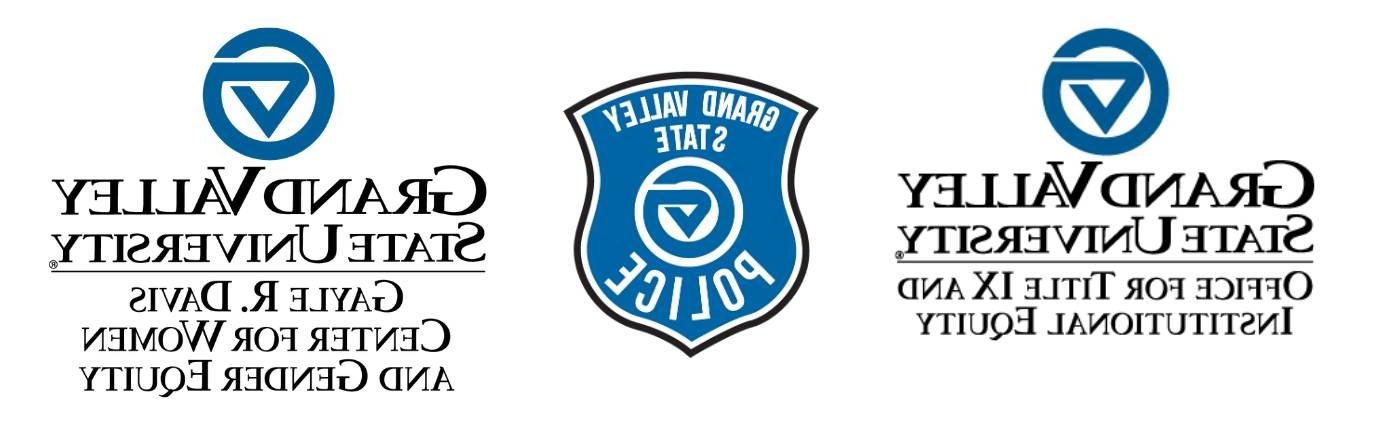 The logo of the GVSU Office of Title IX and Institutional Equity, GVPD Shield, and the logo of the GVSU Center for Women and Gender Equity together in a horizontal line.